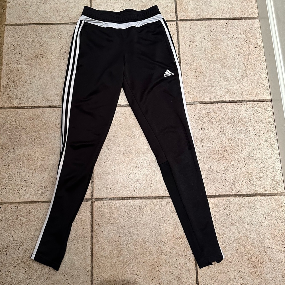 Adidas 3-Stripe Track Pants Size XS, Zip Pockets & Hem, Black White